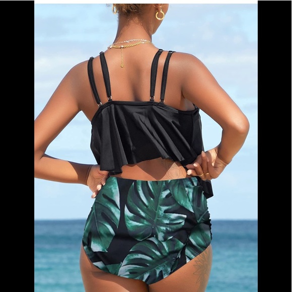 12CRAZY High Waisted Swimsuit Two Piece Ruffled Flounce Top Ruched Bottom XXL - Picture 2 of 12